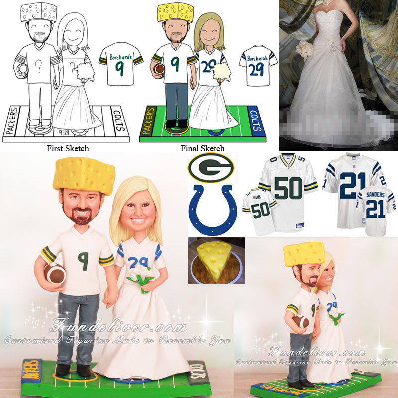Indianapolis Colts and Green Bay Packers Wedding Cake Toppers